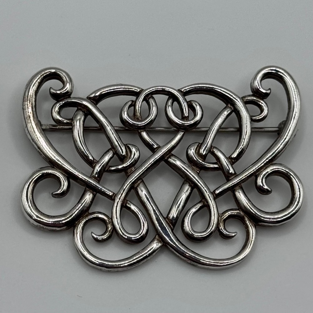 Sterling Silver Colonial Williamsburg James Craig Scroll Brooch Pin Signed IC